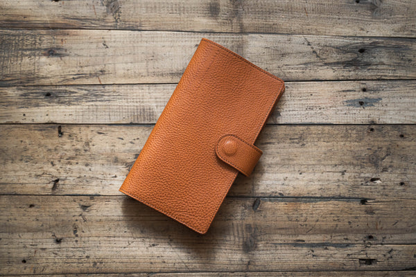 6 COLORS - TN/Standard Size Snap Closure Pebbled Leather Notebook Cover with Card Slots