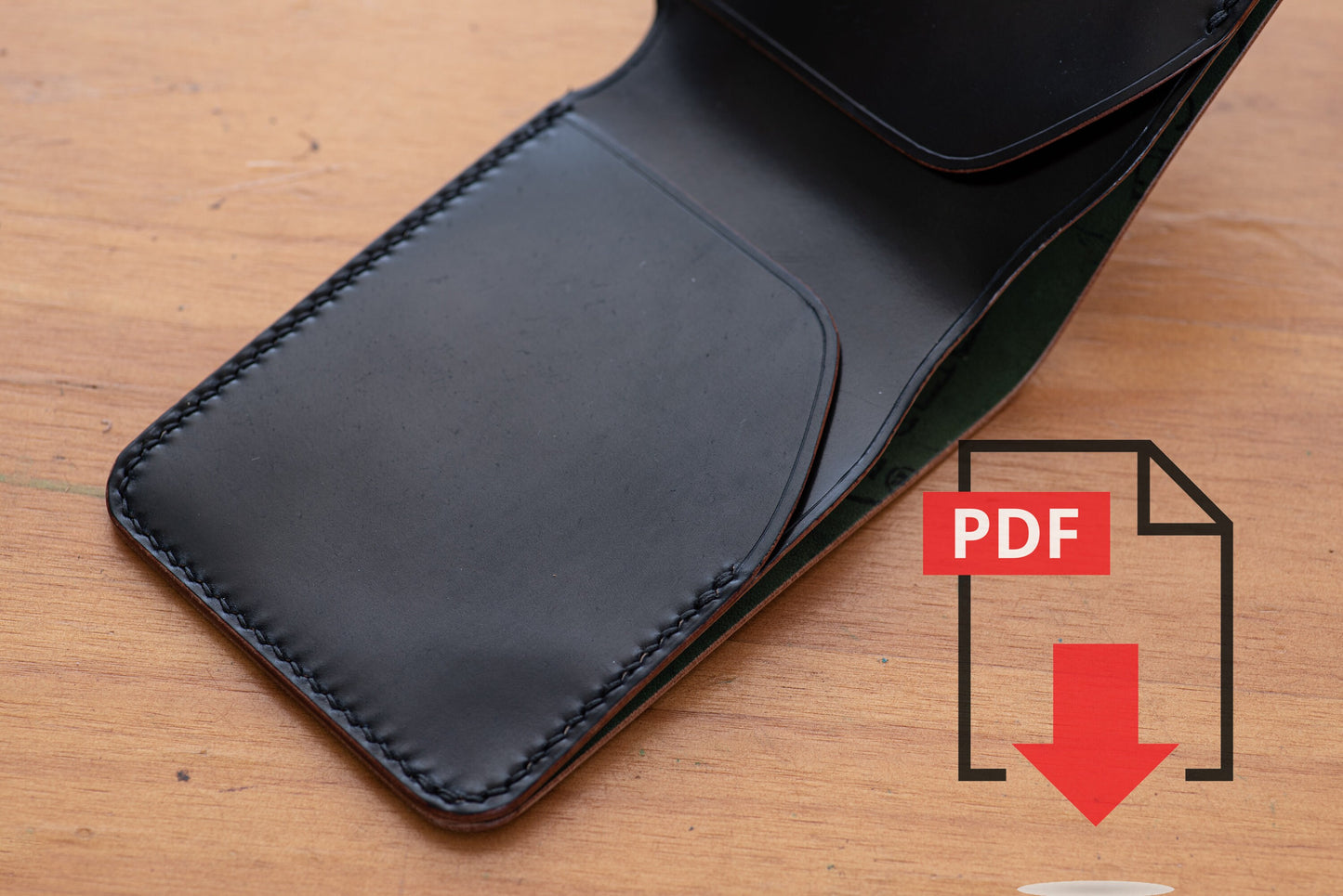 Minimalistisches Bi-fold Portemonnaie aus Leder, PDF-Vorlagenset Nr. 4 – Digitales Muster für die Lederverarbeitung – A4 und Letter Size