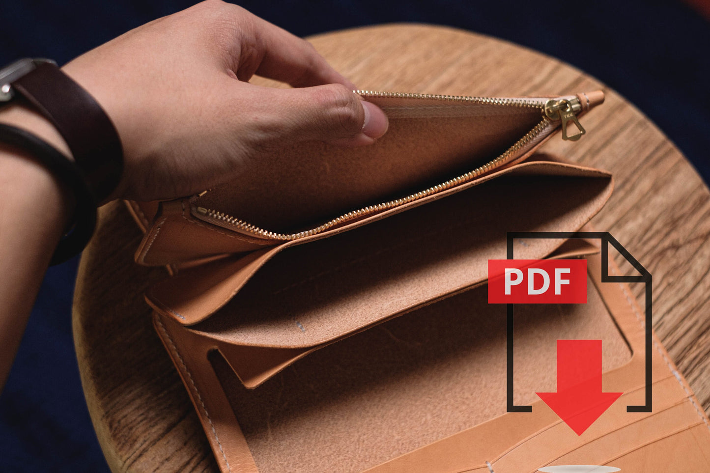 Modèle PDF n° 10 pour portefeuille long de motard en cuir - Patron numérique pour le travail du cuir - Impression format A4