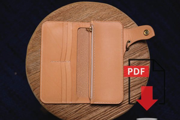 Leder Biker Lange Geldbörse PDF Vorlagen Set Nr.10 - Digitales Lederverarbeitungsmuster - A4-Format Ausdruck