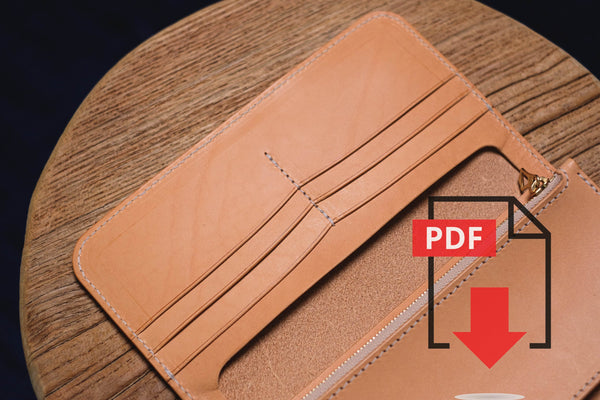 Leder Biker Lange Geldbörse PDF Vorlagen Set Nr.10 - Digitales Lederverarbeitungsmuster - A4-Format Ausdruck