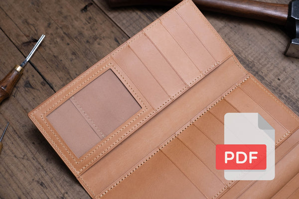 Dreifach gefaltete lange Lederbrieftasche PDF-Vorlagenset Nr. 25 - Digitales Lederverarbeitungsmuster - A4 & Letter Size