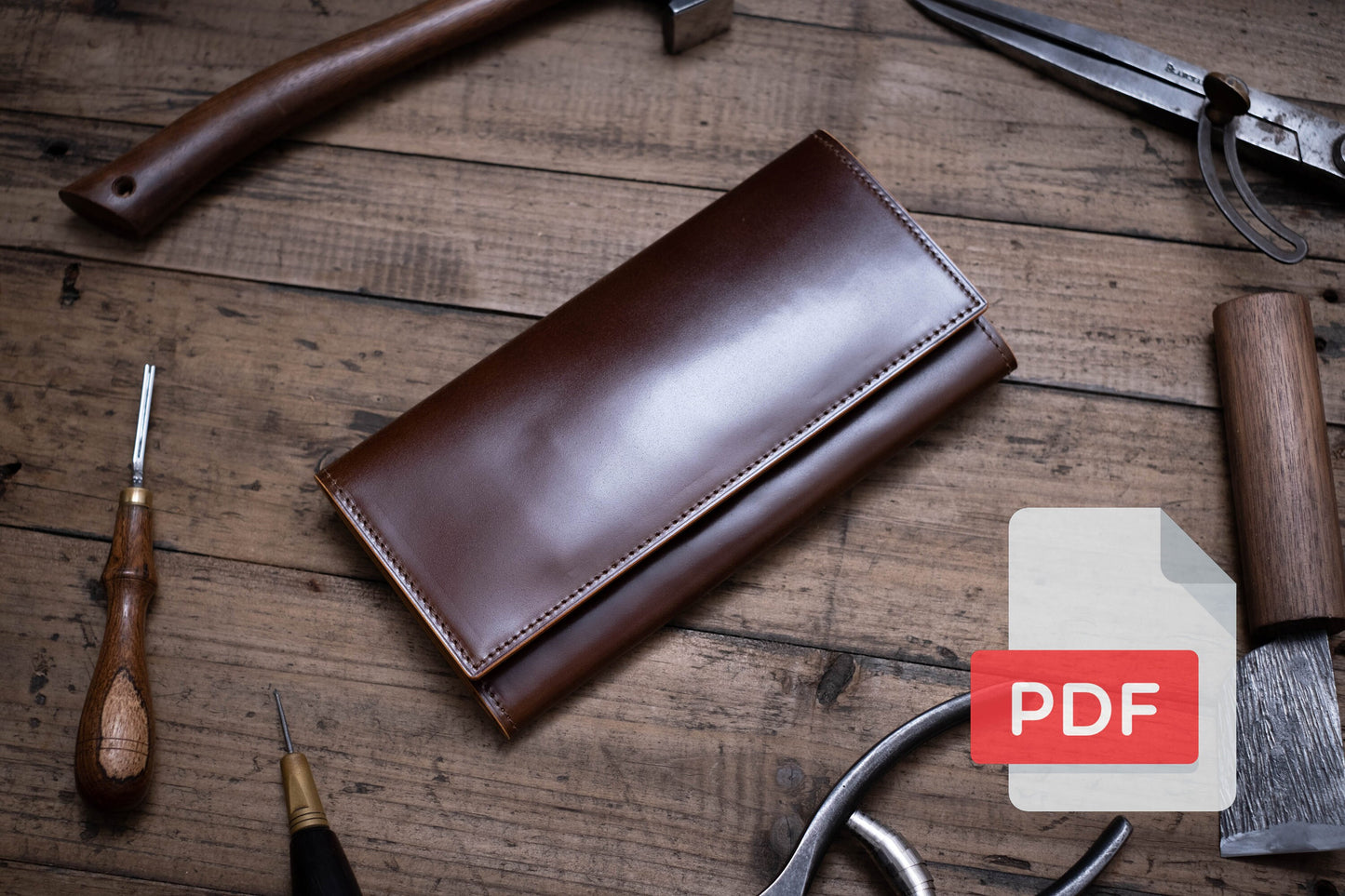 Modèle PDF de portefeuille long à trois volets en cuir n° 25 - Patron numérique pour le travail du cuir - Formats A4 et Lettre