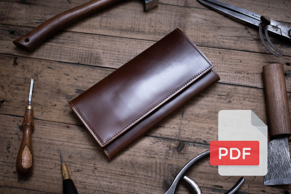 Dreifach gefaltete lange Lederbrieftasche PDF-Vorlagenset Nr. 25 - Digitales Lederverarbeitungsmuster - A4 & Letter Size
