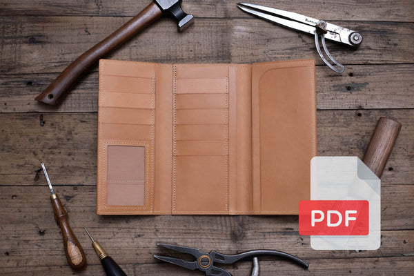 Dreifach gefaltete lange Lederbrieftasche PDF-Vorlagenset Nr. 25 - Digitales Lederverarbeitungsmuster - A4 & Letter Size