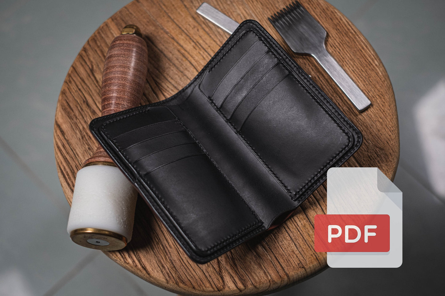 Modèle PDF de portefeuille intermédiaire en cuir n° 30 - Patron numérique pour le travail du cuir - Formats A4 et Lettre