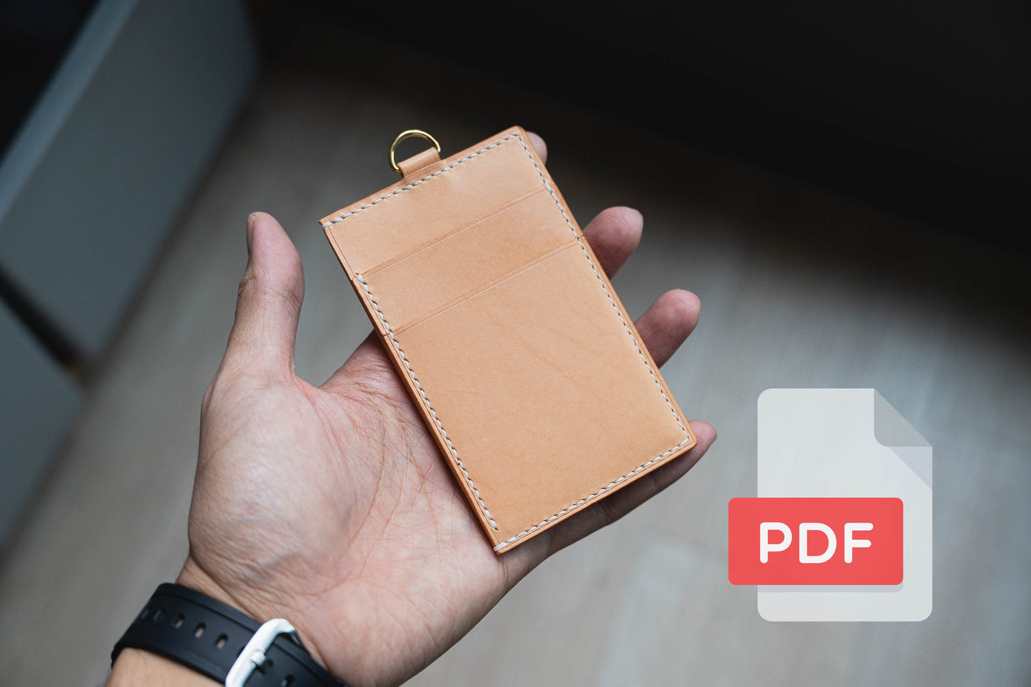 Modèle PDF n° 36 pour portefeuille vertical en cuir avec fenêtre d'identification - Patron numérique pour maroquinerie - Formats A4 et Lettre