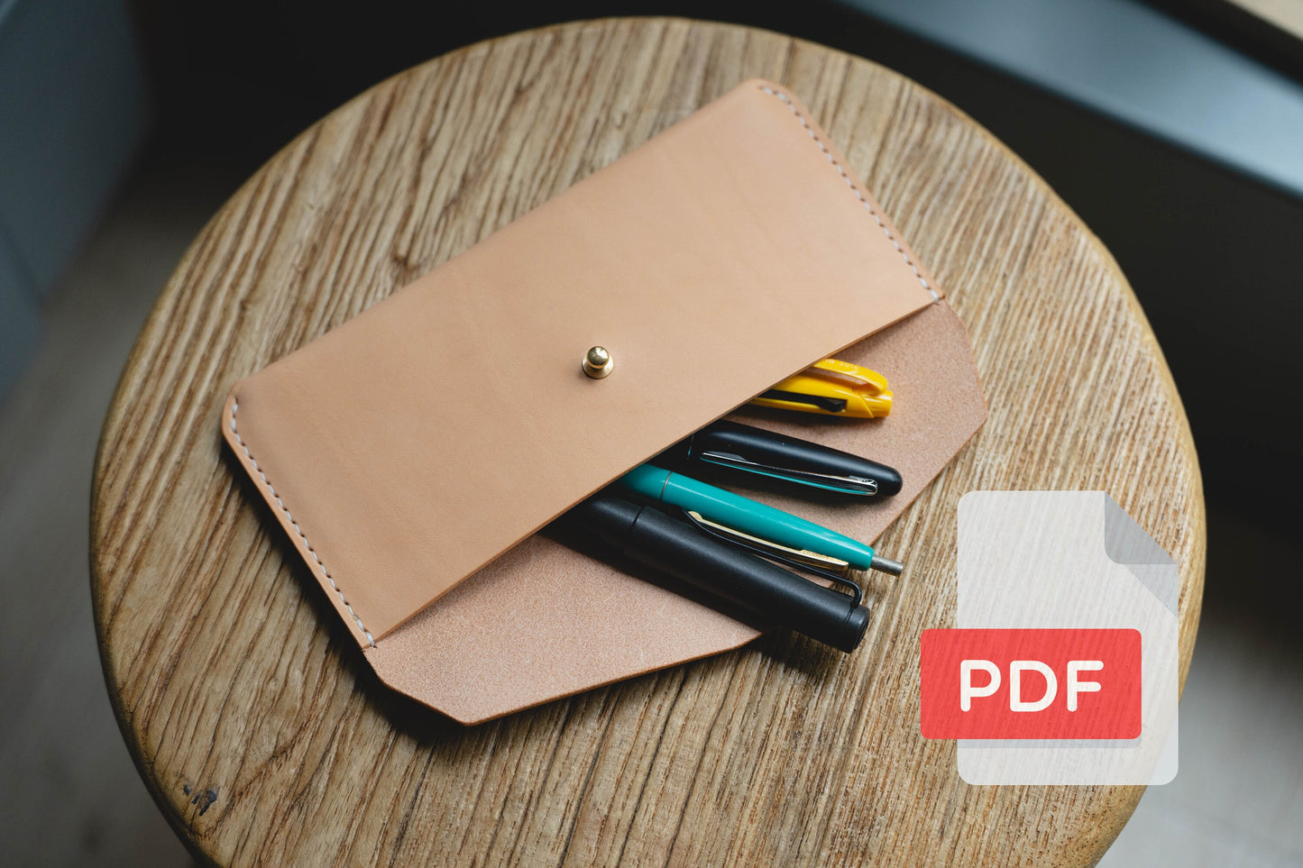 Modèle PDF n° 37 pour trousse à crayons et stylos en cuir - Patron numérique pour maroquinerie - Formats A4 et Lettre