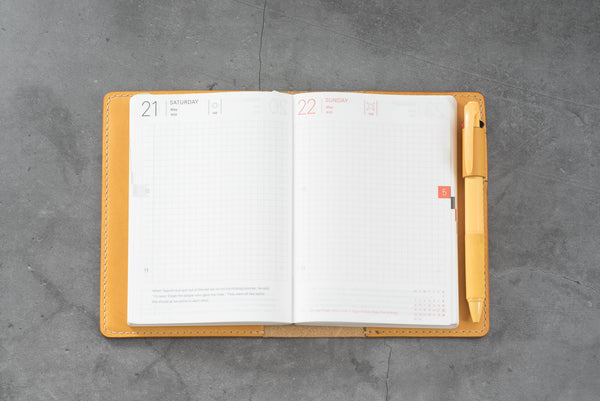 13 COLORS - A6/Hobonichi/Midori MD Mustard Yellow Buttero Leather Elastic Closure Notebook Cover