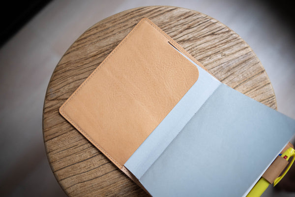6 COULEURS - Couverture de carnet en cuir grainé naturel avec fermeture élastique A6/Hobonichi/Midori MD