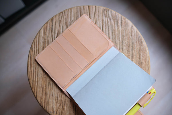 13 COLORS - A6/Hobonichi/Midori MD Natural Snap Closure Leather Notebook Cover with Card Slots