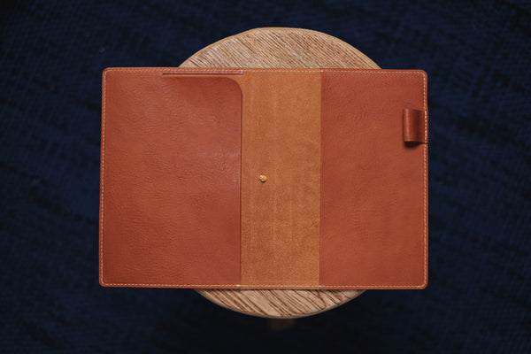 6 COULEURS - Couverture de carnet en cuir grainé avec fermeture élastique A5/Hobonichi/Midori MD orange-marron