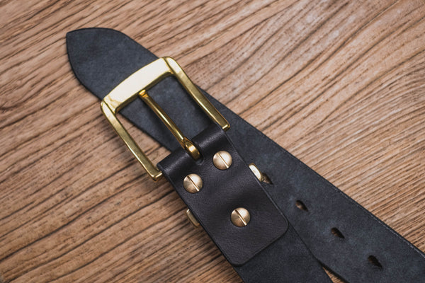 5 COLORS - Black Vegetable-tanned Leather Standard Belt (1.5 inch, 38 mm wide)