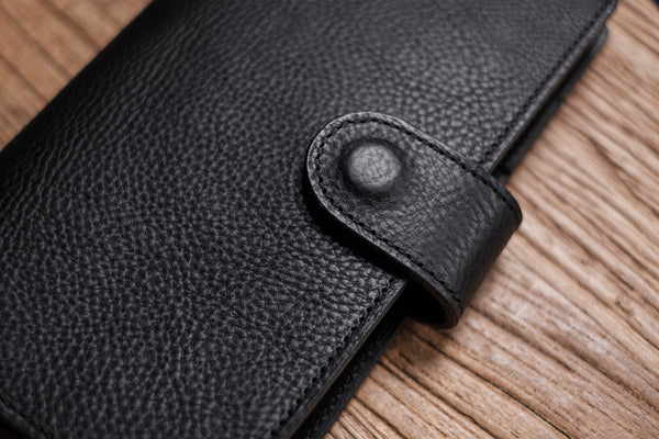 ALL SIZES - Black Pebbled Leather Stitched Traveler's Notebook w/ Strap Closure (No inserts included)