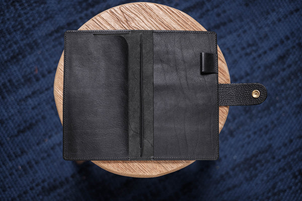 ALL SIZES - Black Pebbled Leather Stitched Traveler's Notebook w/ Strap Closure (No inserts included)