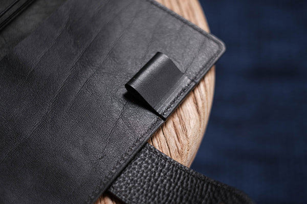 ALL SIZES - Black Pebbled Leather Stitched Traveler's Notebook w/ Strap Closure (No inserts included)