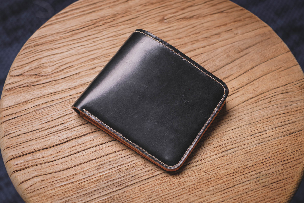 6-Slot Horween Shell Cordovan Black & Natural Leather Billfold