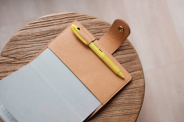 A6/Hobonichi/Midori MD Natural Snap Closure Pebbled Leather Notebook Cover