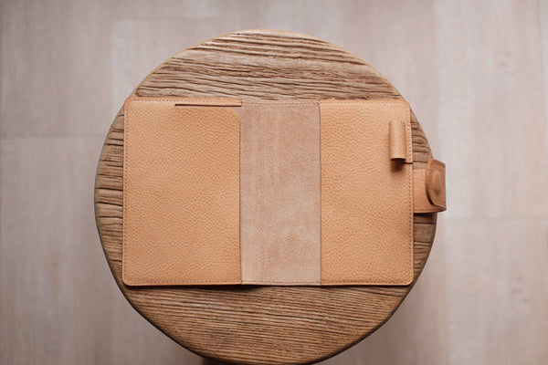 Notizbuchhülle aus genarbtem Leder mit Druckknopfverschluss für A6/Hobonichi/Midori MD