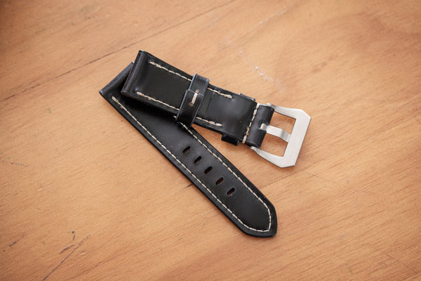 Black Shell Cordovan Leather Standard Tapered Strap for Panerai (22, 24 or 26 mm) - Eternal Leather Goods