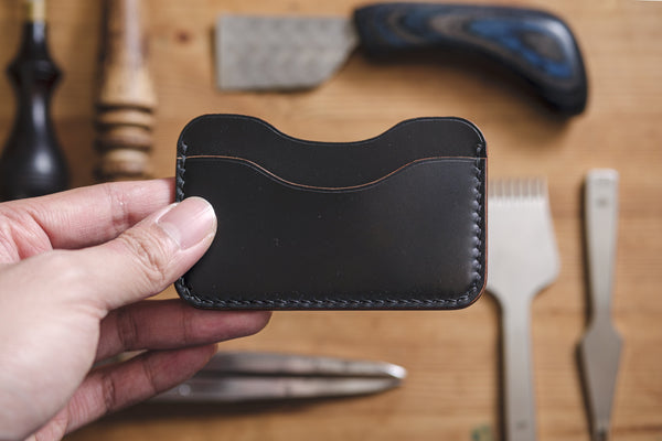 Black Horween Shell Cordovan 3-Pocket Leather Card Wallet - Eternal Leather Goods