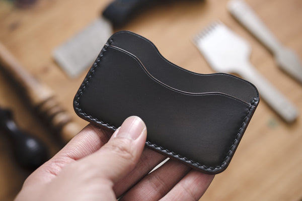 Black Horween Shell Cordovan 3-Pocket Leather Card Wallet - Eternal Leather Goods