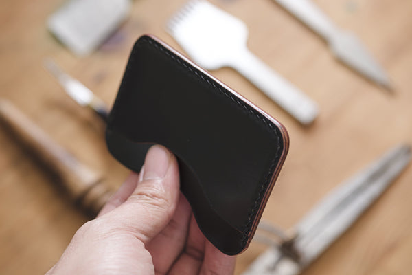 Black Horween Shell Cordovan 3-Pocket Leather Card Wallet - Eternal Leather Goods