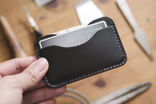 Black Horween Shell Cordovan 3-Pocket Leather Card Wallet - Eternal Leather Goods