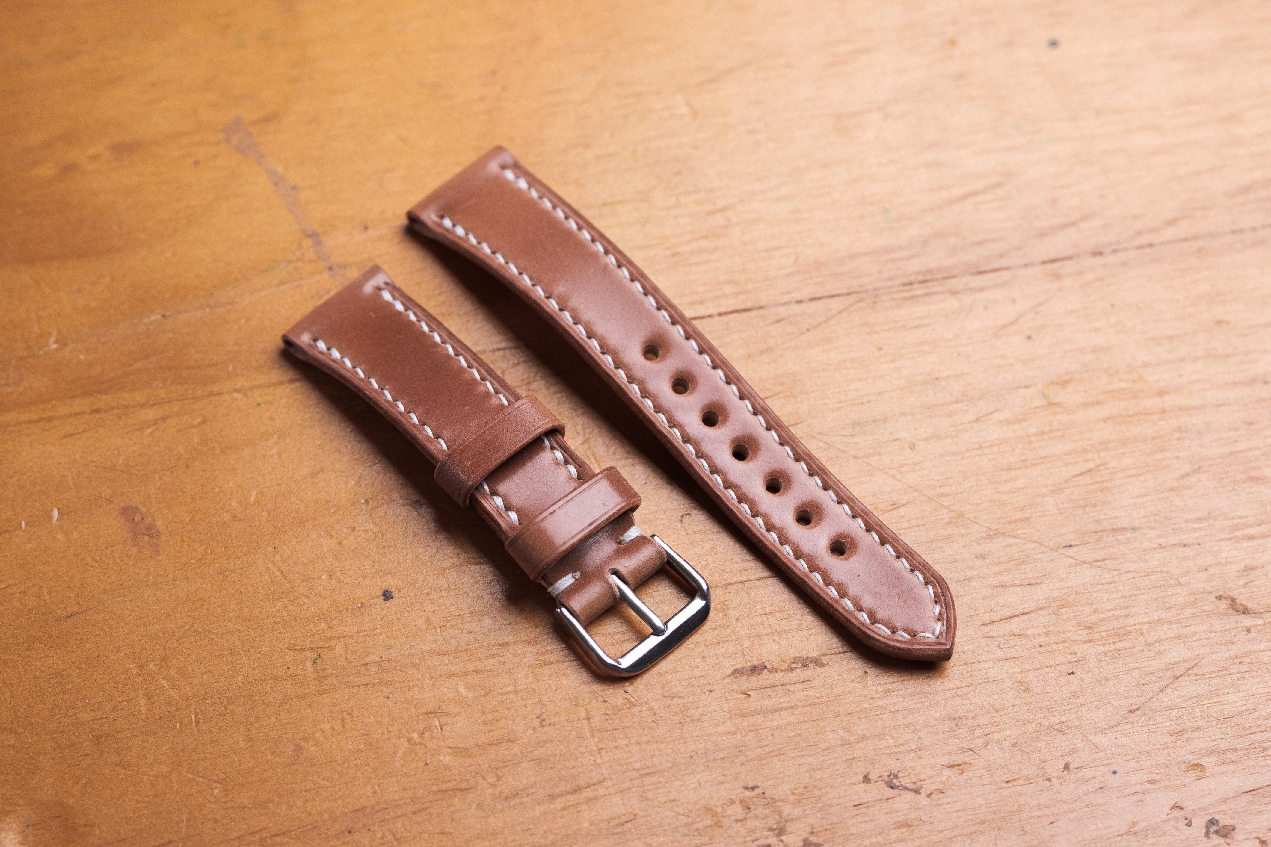 Natural Horween Shell Cordovan Leather Tapered Basic Watch Strap (18, 20, 22 and 24 mm)