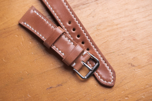 Natural Horween Shell Cordovan Leather Tapered Basic Watch Strap (18, 20, 22 and 24 mm) - Eternal Leather Goods