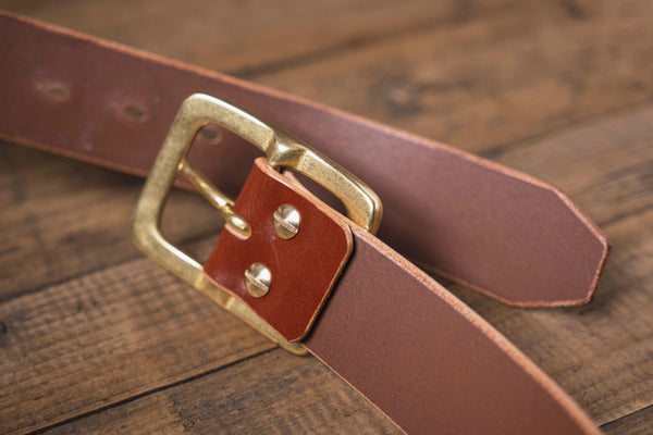 Ceinture de garnison en cuir marron anglais (1,5 pouce, 38 mm de large)
