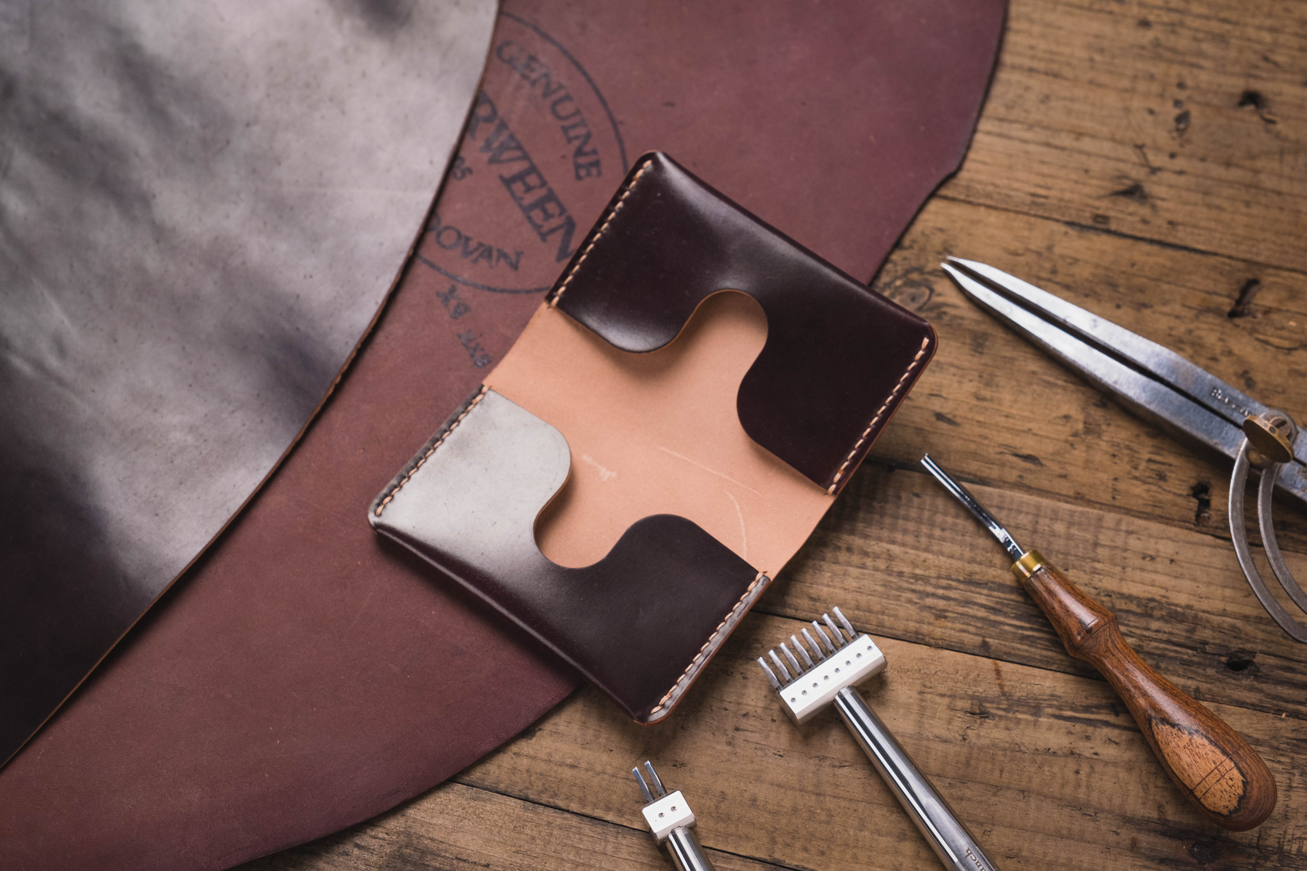 A beautiful, leather envelope-shaped business card holder