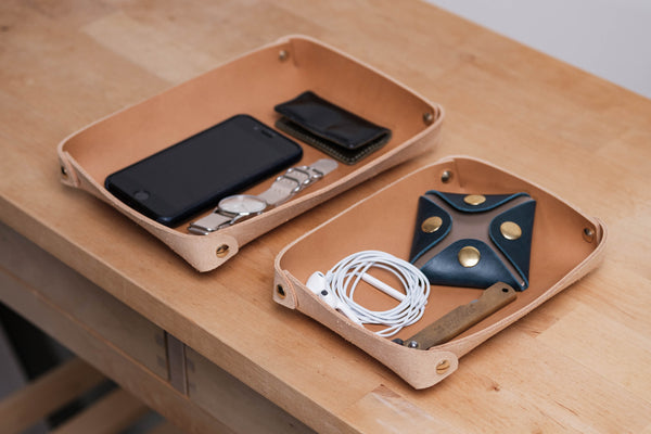 12 COLORS - Caramel Buttero Leather Rectangular Catchall Trays - Eternal Leather Goods