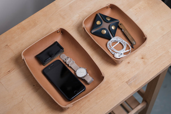 12 COLORS - Caramel Buttero Leather Rectangular Catchall Trays - Eternal Leather Goods