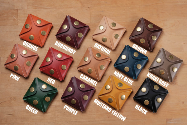 13 COLORS - Vegetable-tanned Leather Square Coin Purse, Utility Pouch - Eternal Leather Goods