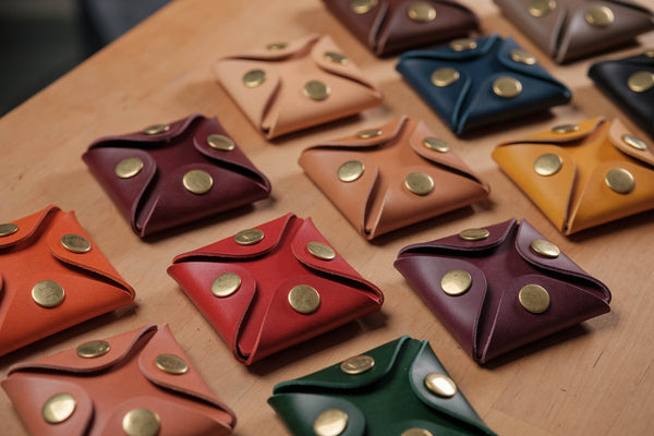 13 COLORS - Vegetable-tanned Leather Square Coin Purse, Utility Pouch - Eternal Leather Goods