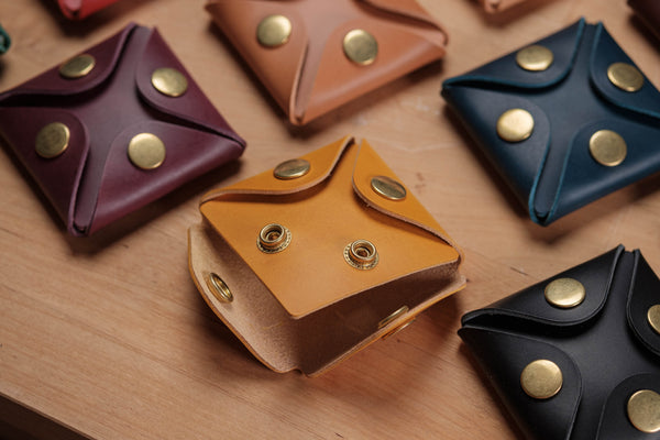 13 COLORS - Vegetable-tanned Leather Square Coin Purse, Utility Pouch - Eternal Leather Goods