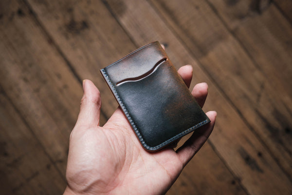 In Stock - Horween Marbled Navy Shell Cordovan Minimalist Card Wallet