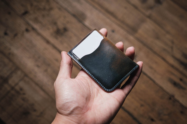 In Stock - Horween Marbled Navy Shell Cordovan Minimalist Card Wallet