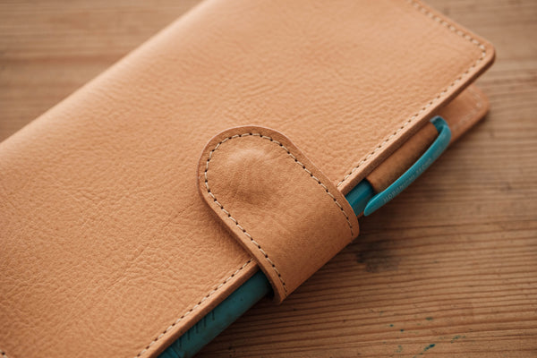 6 COLORS - Hobonichi Weeks Natural Snap Closure Pebbled Leather Notebook Cover - Eternal Leather Goods