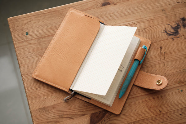 6 COLORS - Hobonichi Weeks Natural Snap Closure Pebbled Leather Notebook Cover - Eternal Leather Goods