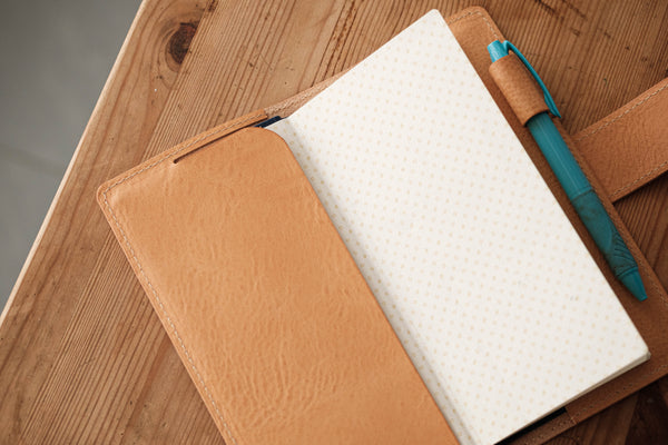 6 COLORS - Hobonichi Weeks Natural Snap Closure Pebbled Leather Notebook Cover - Eternal Leather Goods