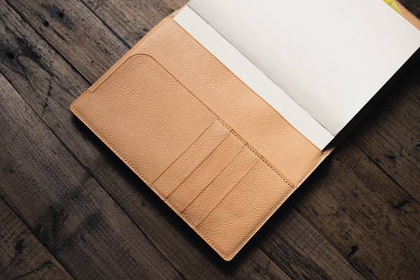 6 COLORS - A5/Hobonichi/Midori MD Natural Snap Closure Pebbled Leather Notebook Cover with Card Slots