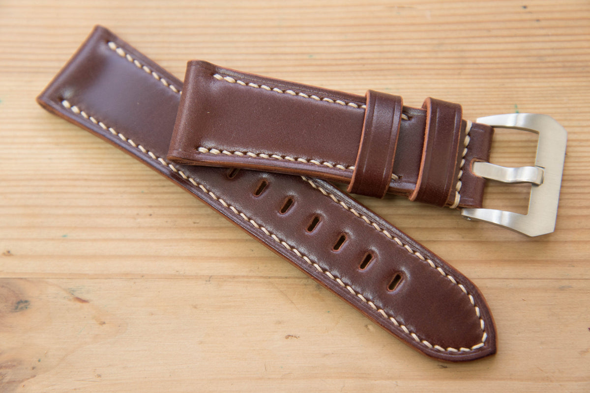 Burgundy Shell Cordovan Leather Standard Tapered Watch Strap for