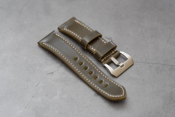 Olivgrünes konisches Standardarmband aus Shell Cordovan-Leder für Panerai (22, 24 oder 26 mm)
