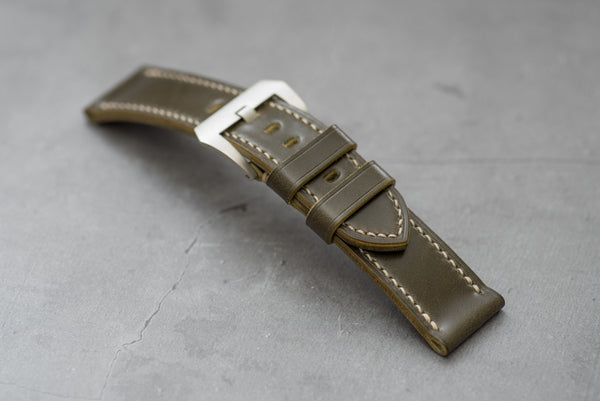 Olivgrünes konisches Standardarmband aus Shell Cordovan-Leder für Panerai (22, 24 oder 26 mm)
