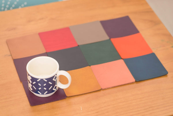 12 COLORS- Buttero Leather Square Coaster Set (Plain) - Eternal Leather Goods