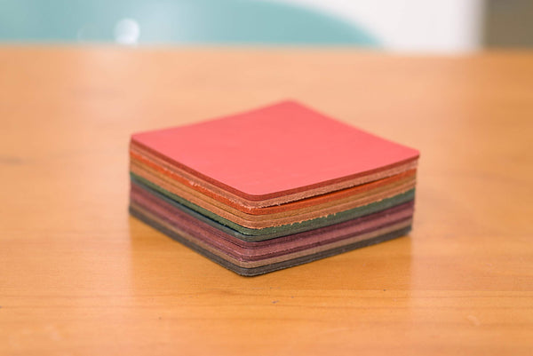 12 COLORS- Buttero Leather Square Coaster Set (Plain) - Eternal Leather Goods