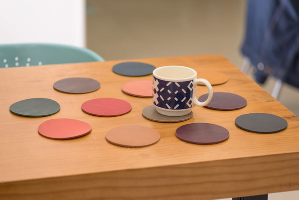 12 COLORS- Buttero Leather Round Coaster Set (Plain) - Eternal Leather Goods