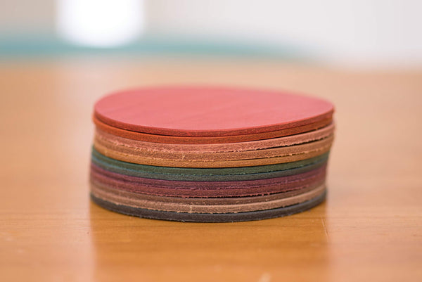 12 COLORS- Buttero Leather Round Coaster Set (Plain) - Eternal Leather Goods